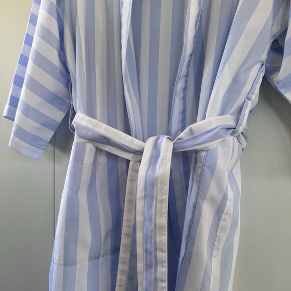 Vintage 90's Women's Classic Blue & White Striped 100% Cotton Long Robe Kimono - Picture 4 of 9
